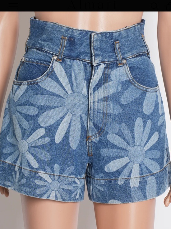 Sandro Pants - Sandro High-Waist Flower Print Denim Shorts - Blue size 38 Small